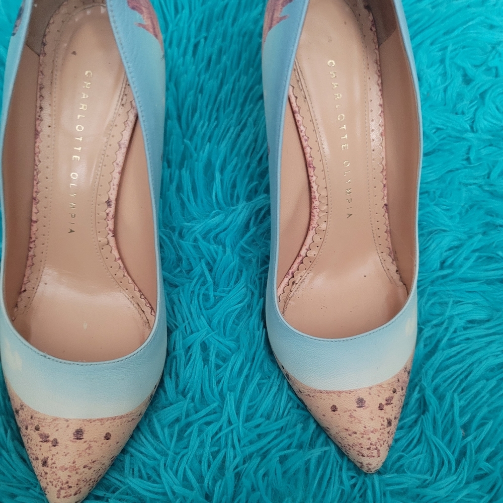 Charlotte Olympia Light Blue and Cream Pointed Toe Heels - Picture 3 of 11